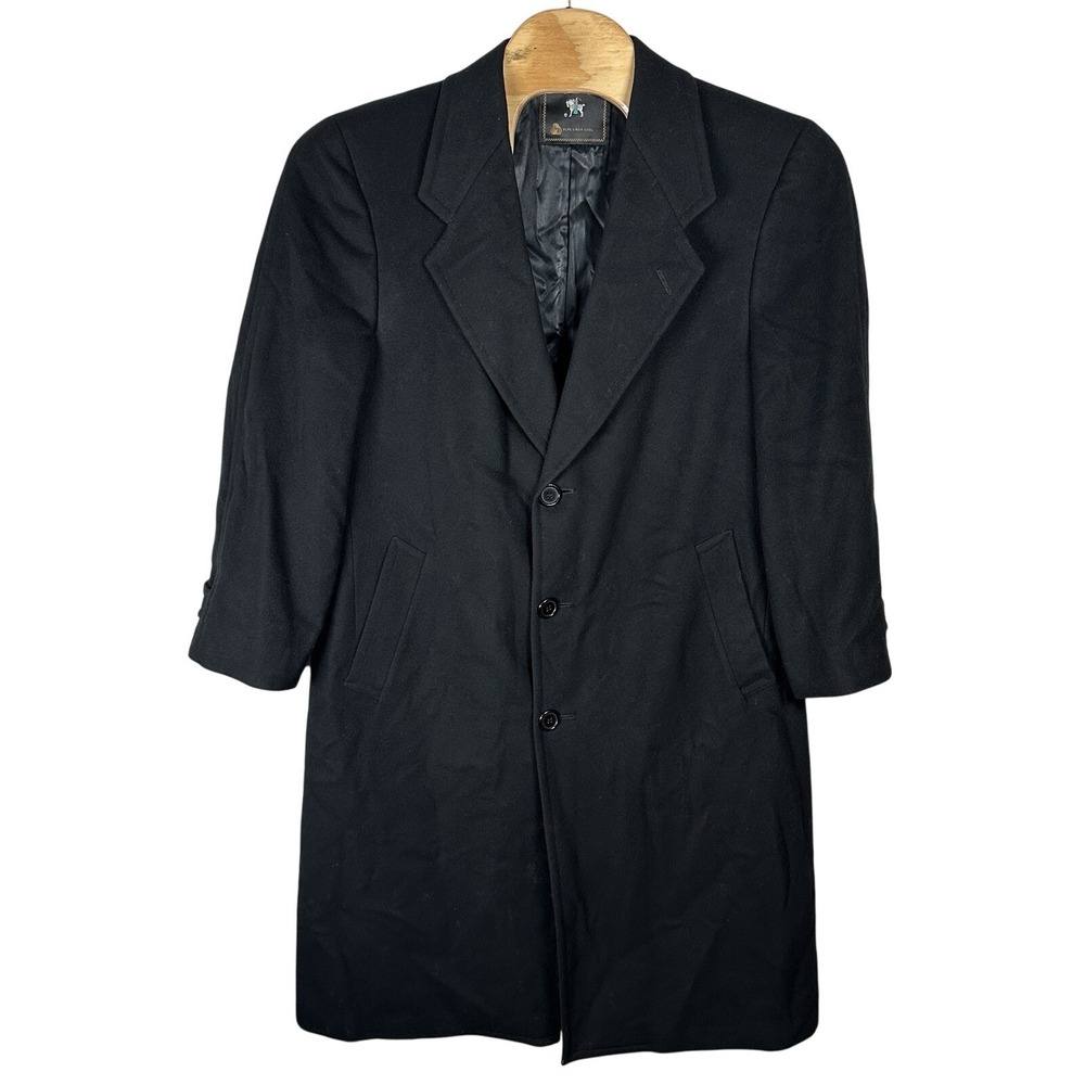 Hart Schaffner Marx‎ Pure Virgin Wool Black Famous Barr Overcoat Trench Coat 46